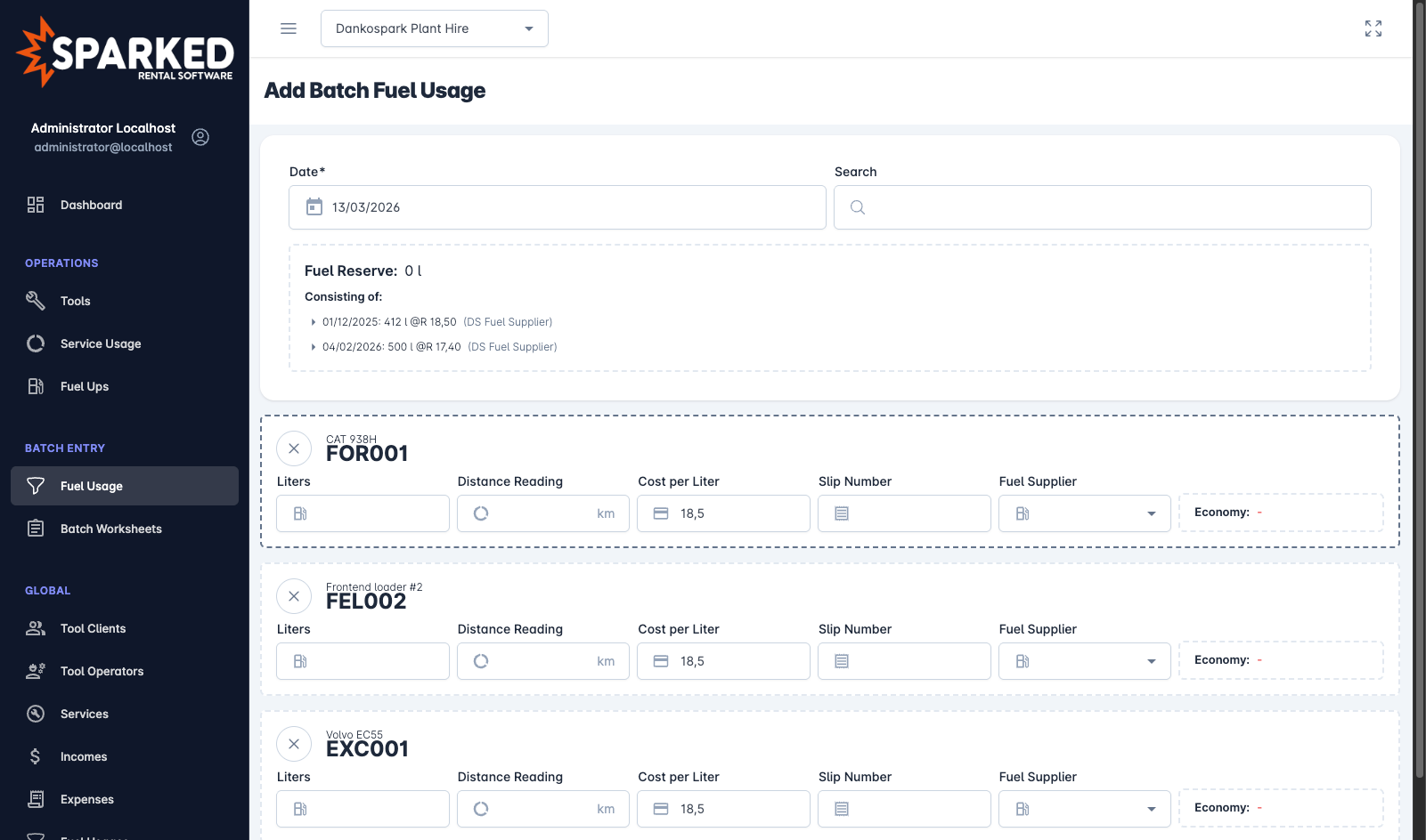SparkedTrack Fuel Usage